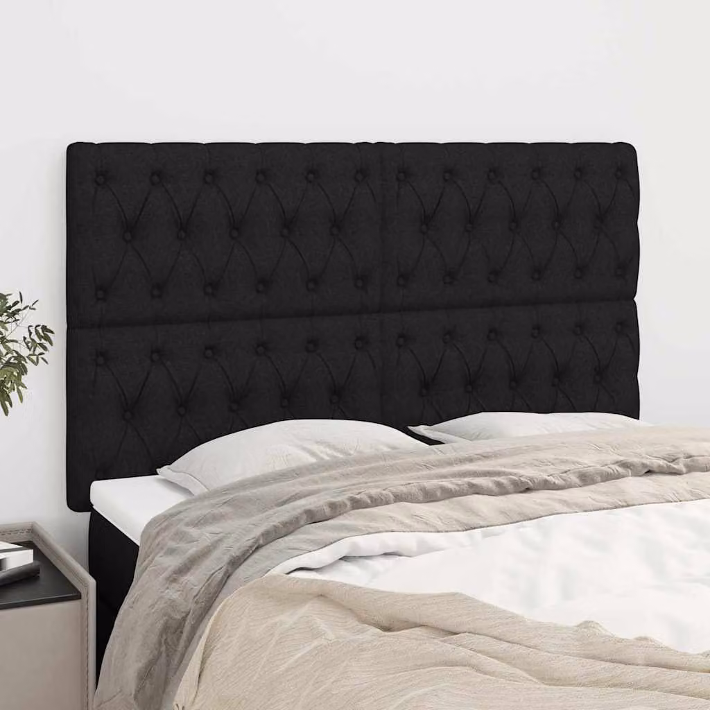 Testiera per letto vidaXL in tessuto nero con struttura in legno e pannello imbottito, L: 160 cm, P: 7 cm, H: 118-128 cm