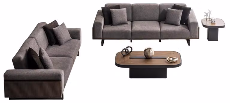 Elegante Graue Polstergarnitur Stilvoller Couchtisch Kaffeetisch