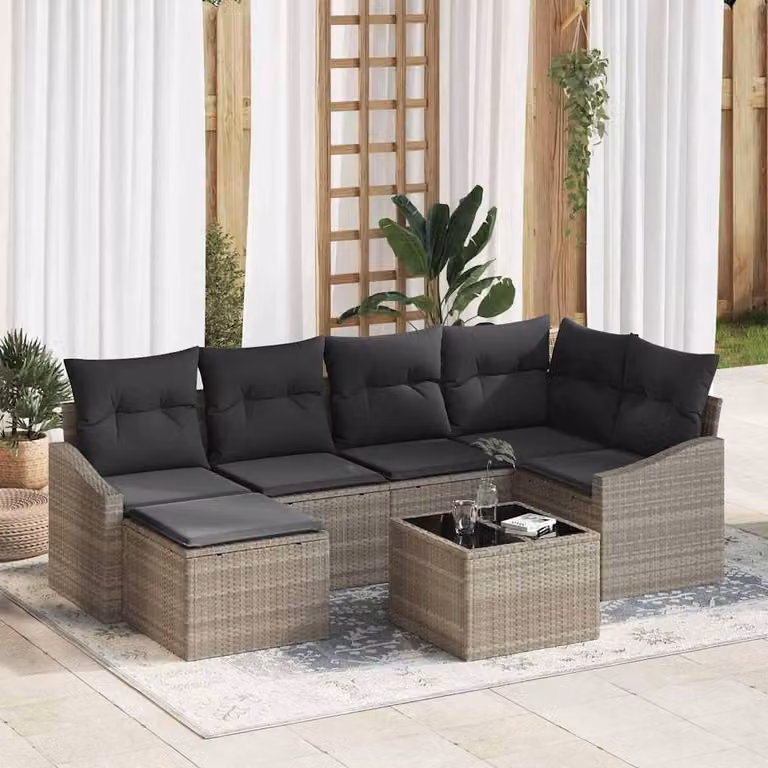 Maison Exclusive - Set da pranzo per esterno, 7 pezzi, grigio chiaro