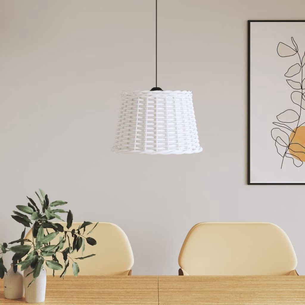 Paralume da Soffitto vidaXL in Vimini Bianco Stile Boho, Ø: 40 cm, H: 26 cm