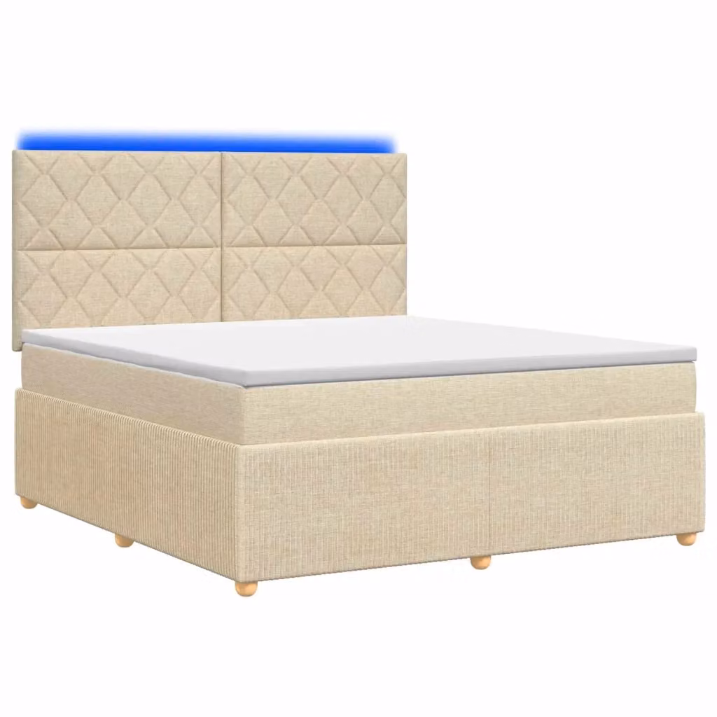 Letto Box Spring vidaXL con Materasso Ibrido e Illuminazione LED, Colore Beige e Bianco, L/P: 160 x 200 cm – 2