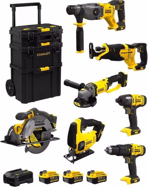 Kit Stanley FatMax SVK703 Giallo con 3 batterie da 4,0 Ah e Caddy 3in1 – 1