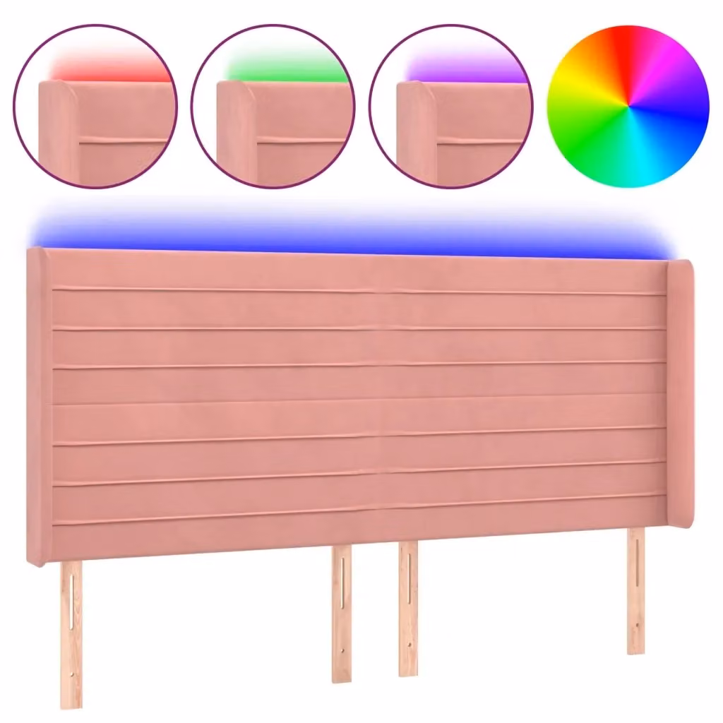Testiera con LED Design Mania in Velluto Rosa con Porte USB, L: 163 cm, P: 16 cm, H: 118/128 cm – 2
