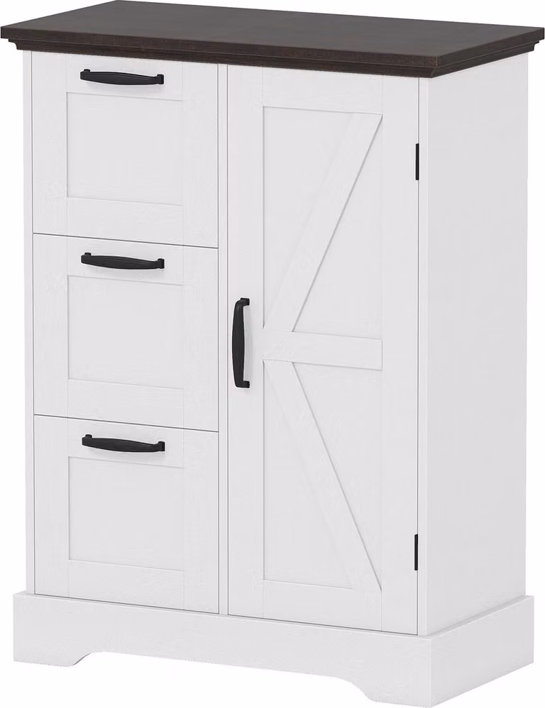 Mobile da cucina COSTWAY, mobile contenitore, mobile buffet con ante e 3 cassetti, protezione antiribaltamento per cucina, sala da pranzo, 60x30x80cm, bianco