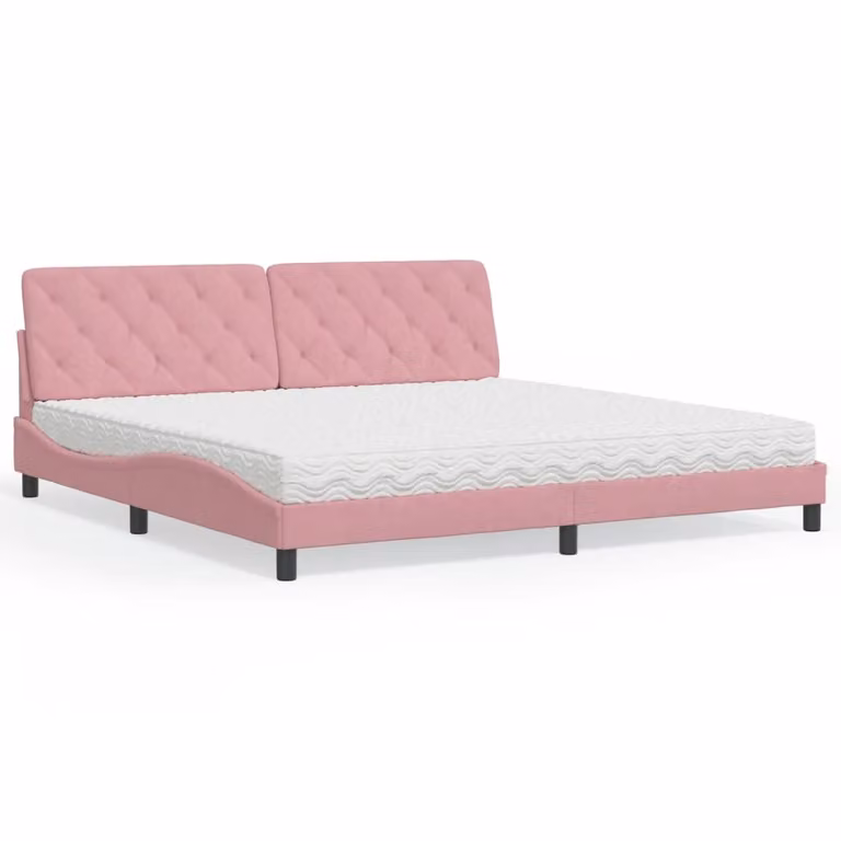 Letto con Materasso vidaXL in Velluto Rosa e Bianco L/P/H: 200 x 200 x 74,5 cm