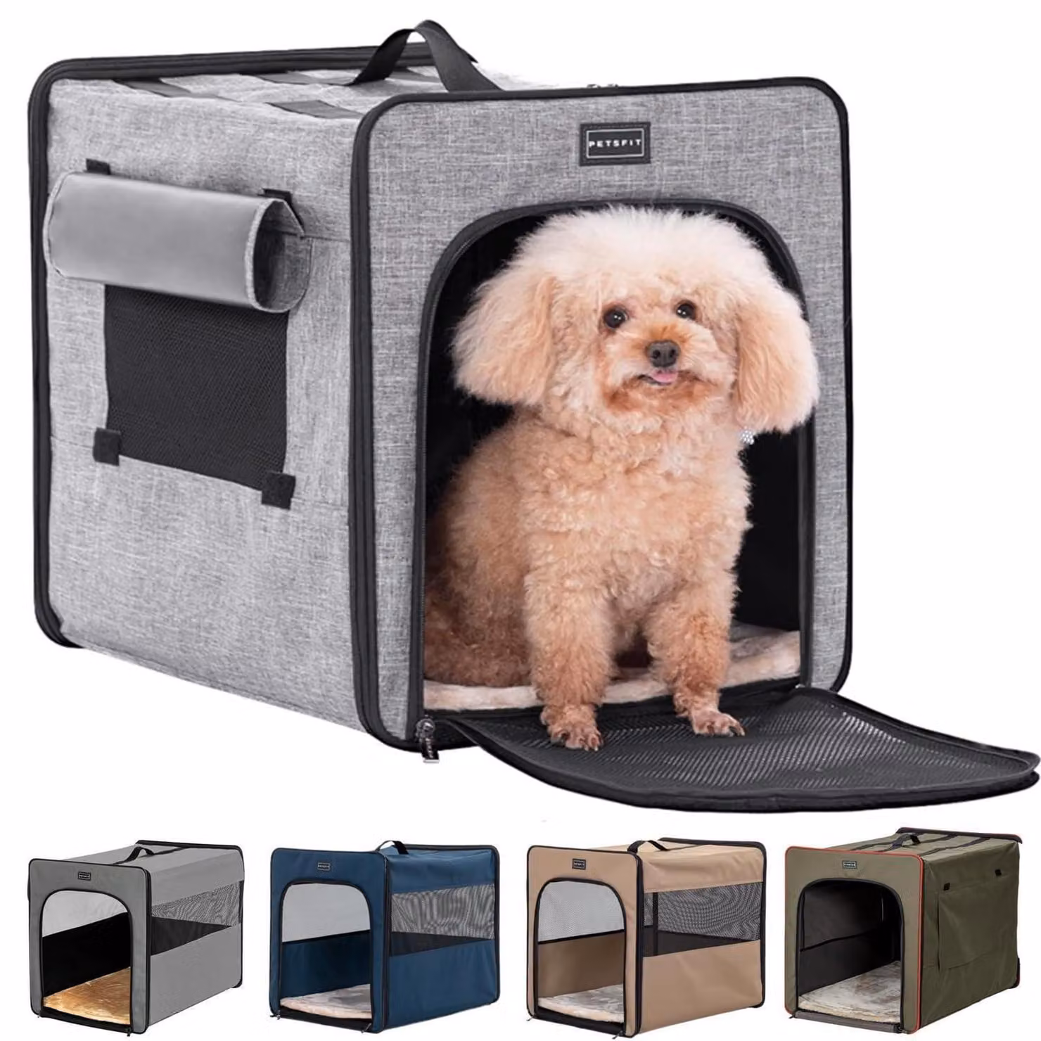 Trasportino pieghevole, resistente ai graffi, colore grigio, taglia S, dimensioni 53x38x46 cm, con cuscino in peluche e borsa per il trasporto