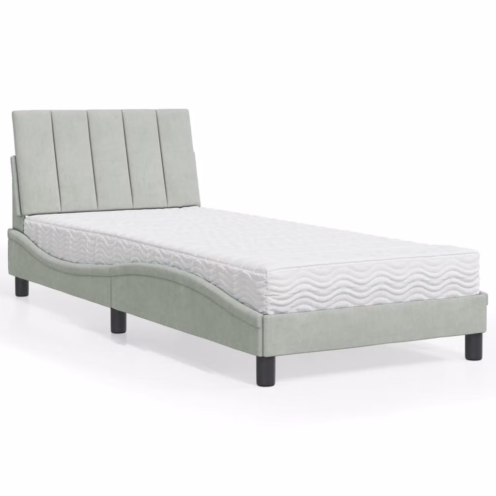 Letto con Materasso Hanko vidaXL in Velluto Grigio Chiaro, L/P/H: 80 x 200 cm