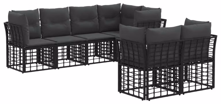Set di divani da esterno con cuscino 7 pcs Nero Poliestere