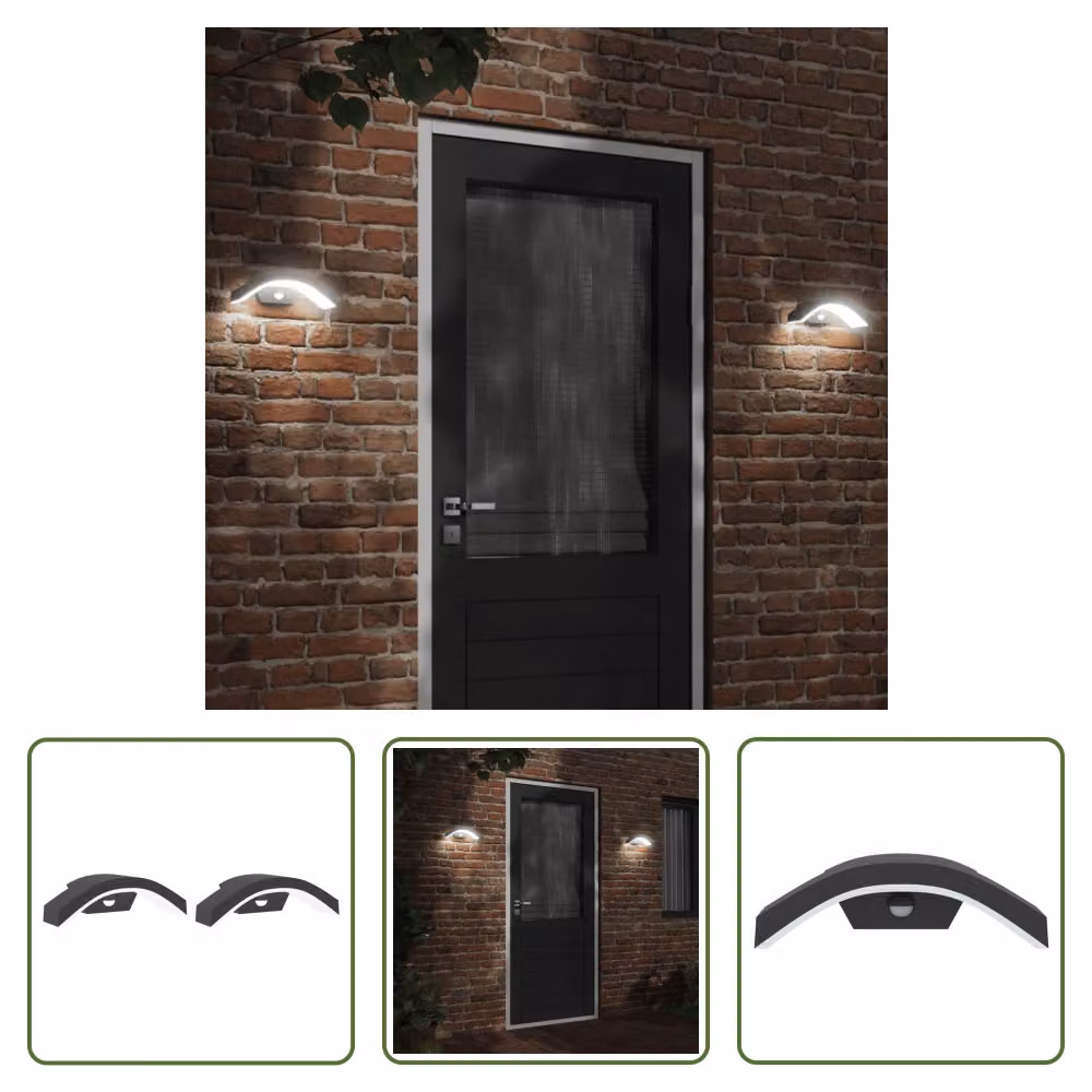 The Living Store Applique da esterno a LED con sensore 2 pezzi in alluminio pressofuso nero