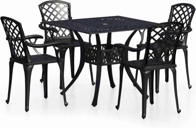 Set da bistrot da giardino Outsunny in alluminio pressofuso nero opaco composto da 5 pezzi per patio e terrazza
