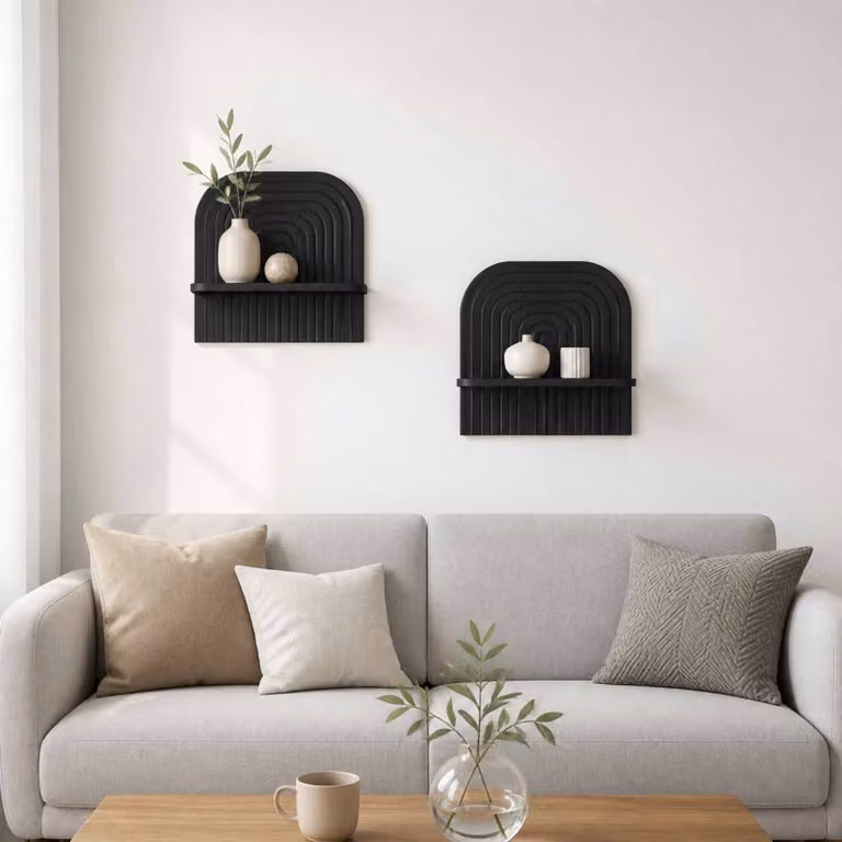Set di 2 Scaffali da parete vidaXL in legno Nero opaco L 41 cm x P 13,5 cm x H 37,5 cm