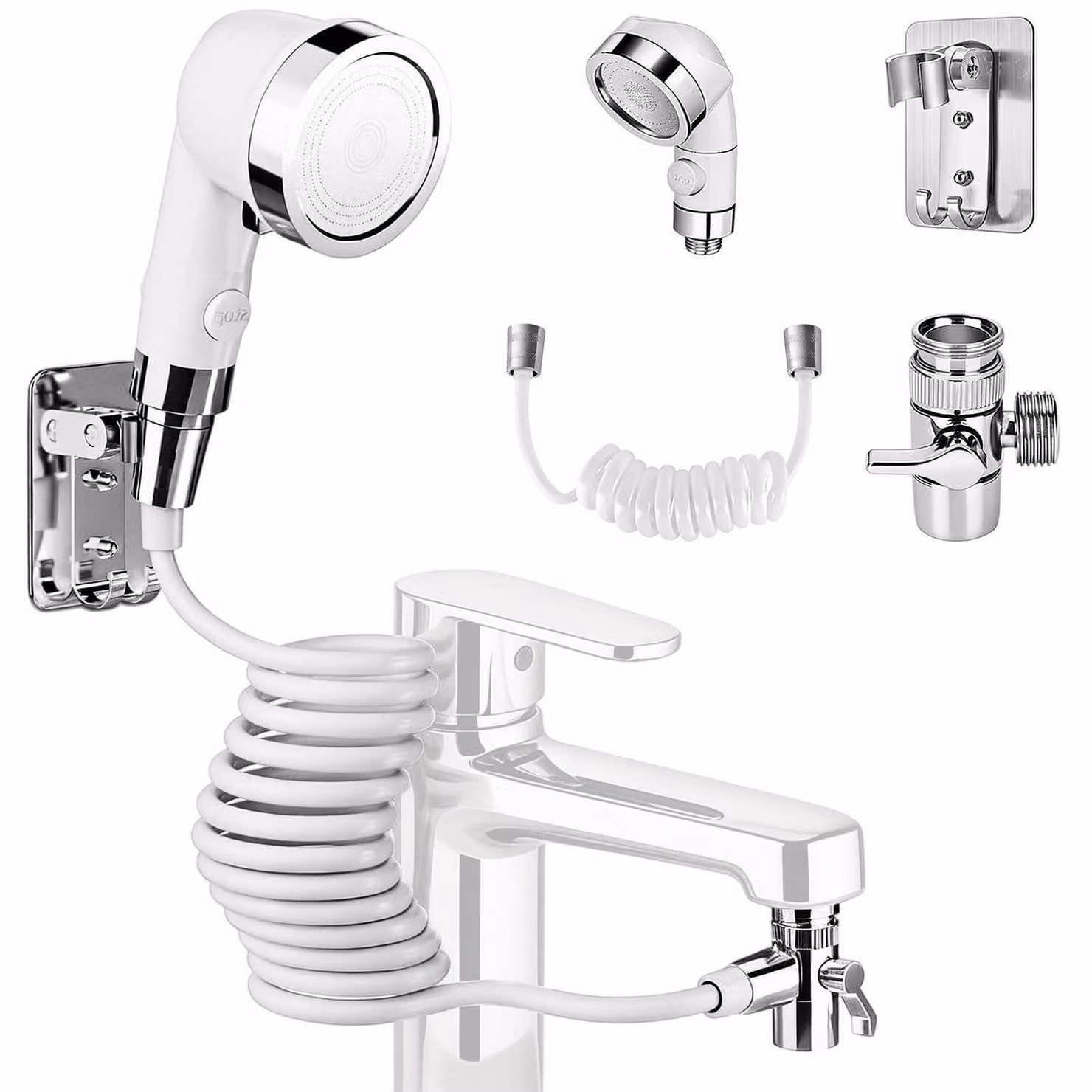 Rubinetto da parete per lavabo con tubo flessibile e supporto, lunghezza 1,5 metri, 3 tipi di getto
