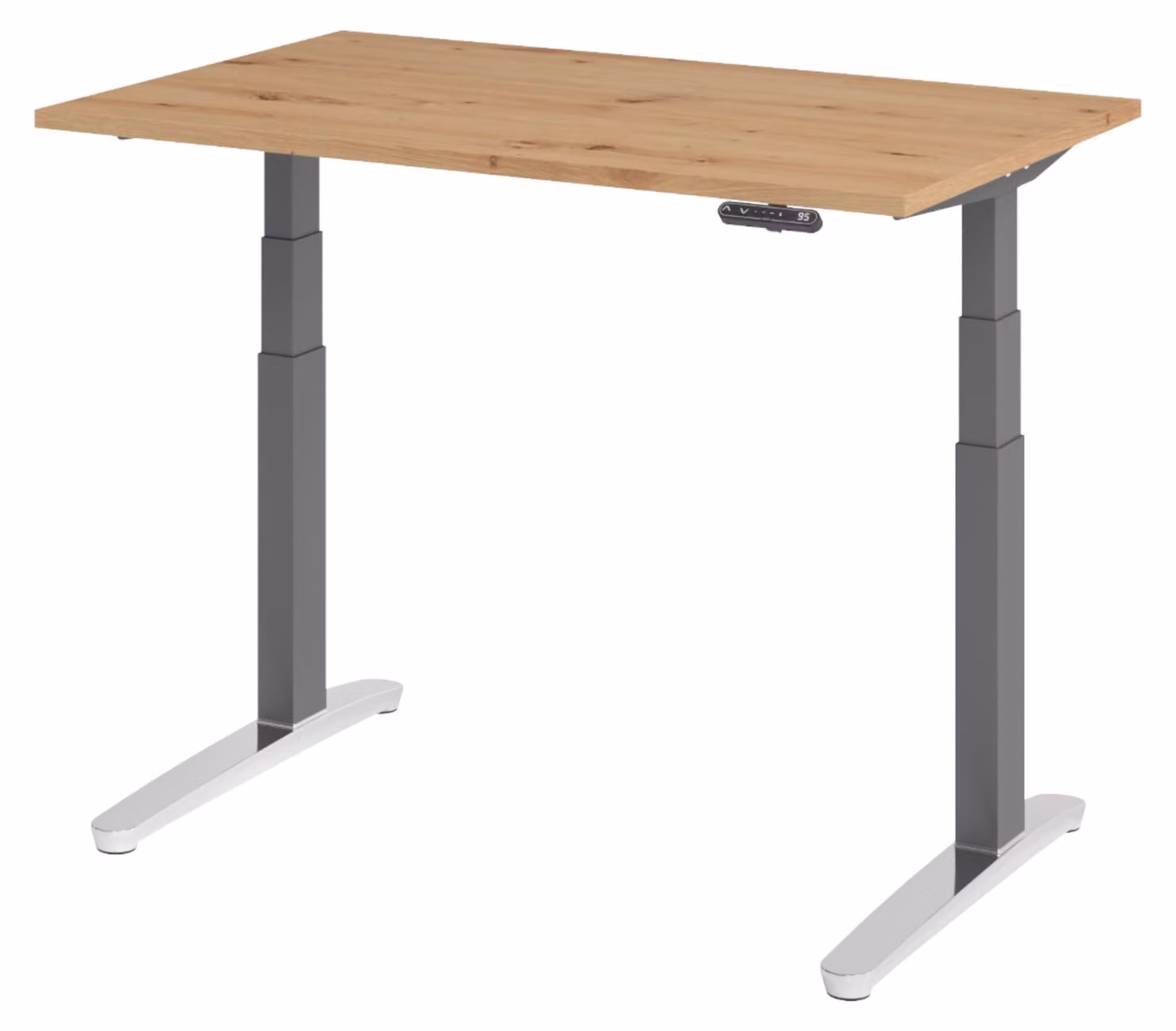 Scrivania elettrica bümö XBHM - Decorazione: rovere nodoso, dimensioni: 120 x 80 cm, struttura: grafite/alluminio lucido