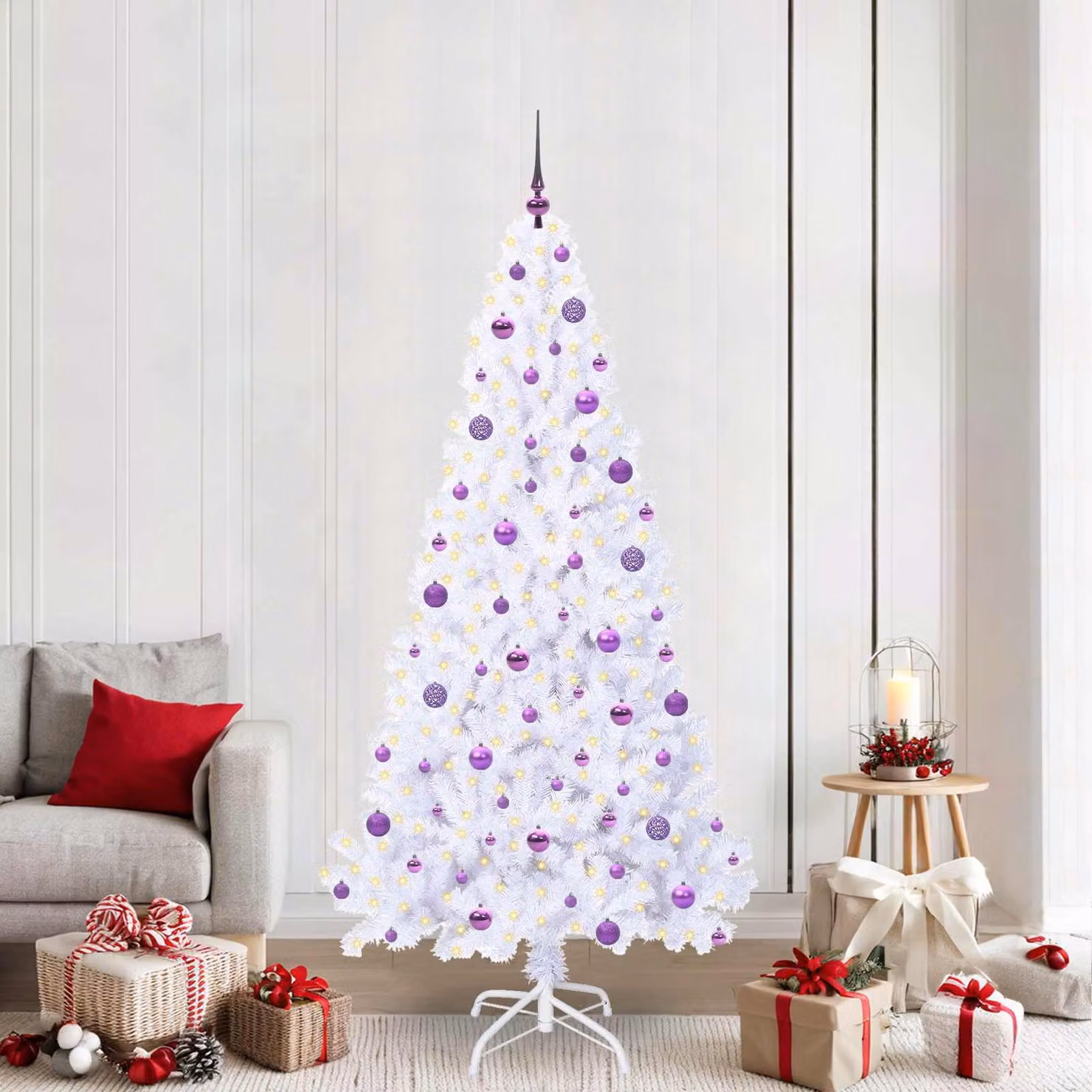 Maison Exclusive - Albero di Natale artificiale, bianco, 210 cm, in PVC e acciaio