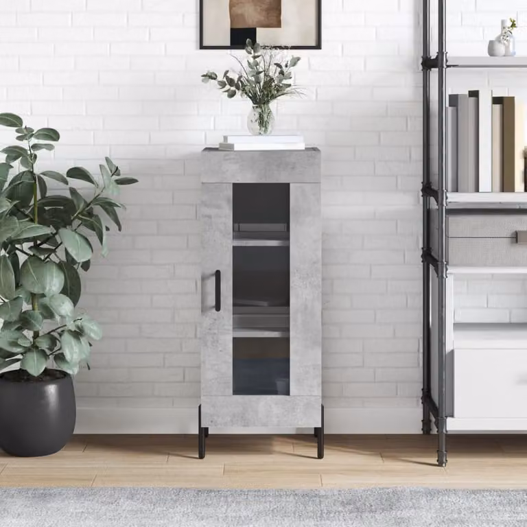 Credenza a parete vidaXL in legno e metallo, Grigio, L 34,5 cm x P 34 cm x H 90 cm