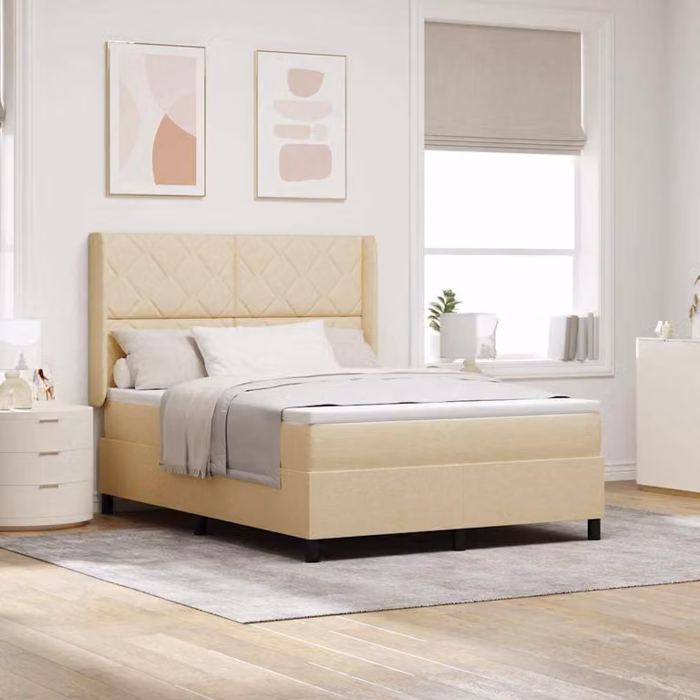 Maison Exclusive - Letto boxspring a LED con testiera color crema 140 x 200 cm in tessuto