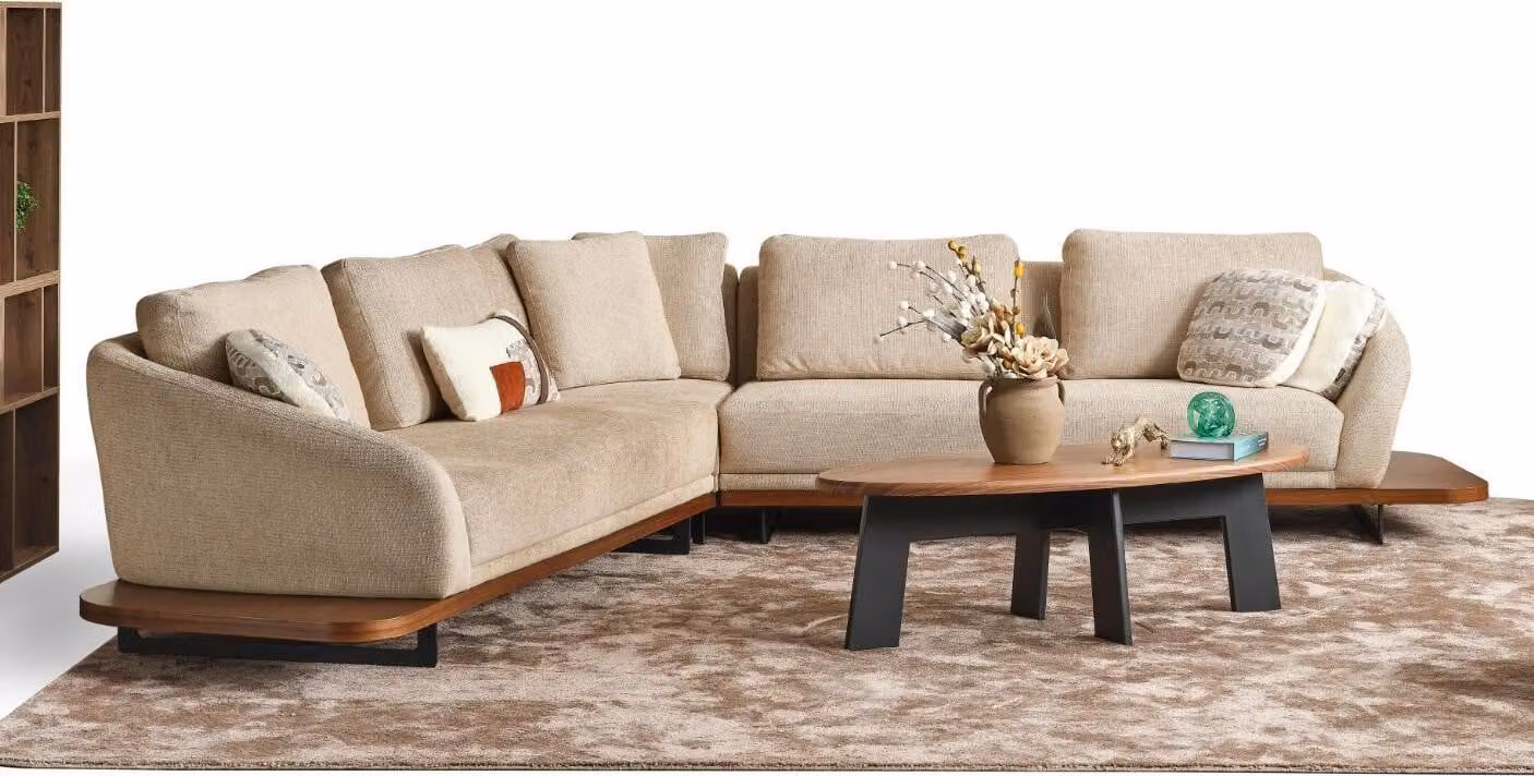Polstersofa Ecksofa L-Form Sofa Wohnlandschaft Sofas Beige Modern