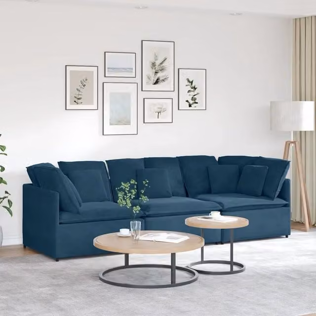 Divano Modulare con Cuscini in Velluto Blu 3321278