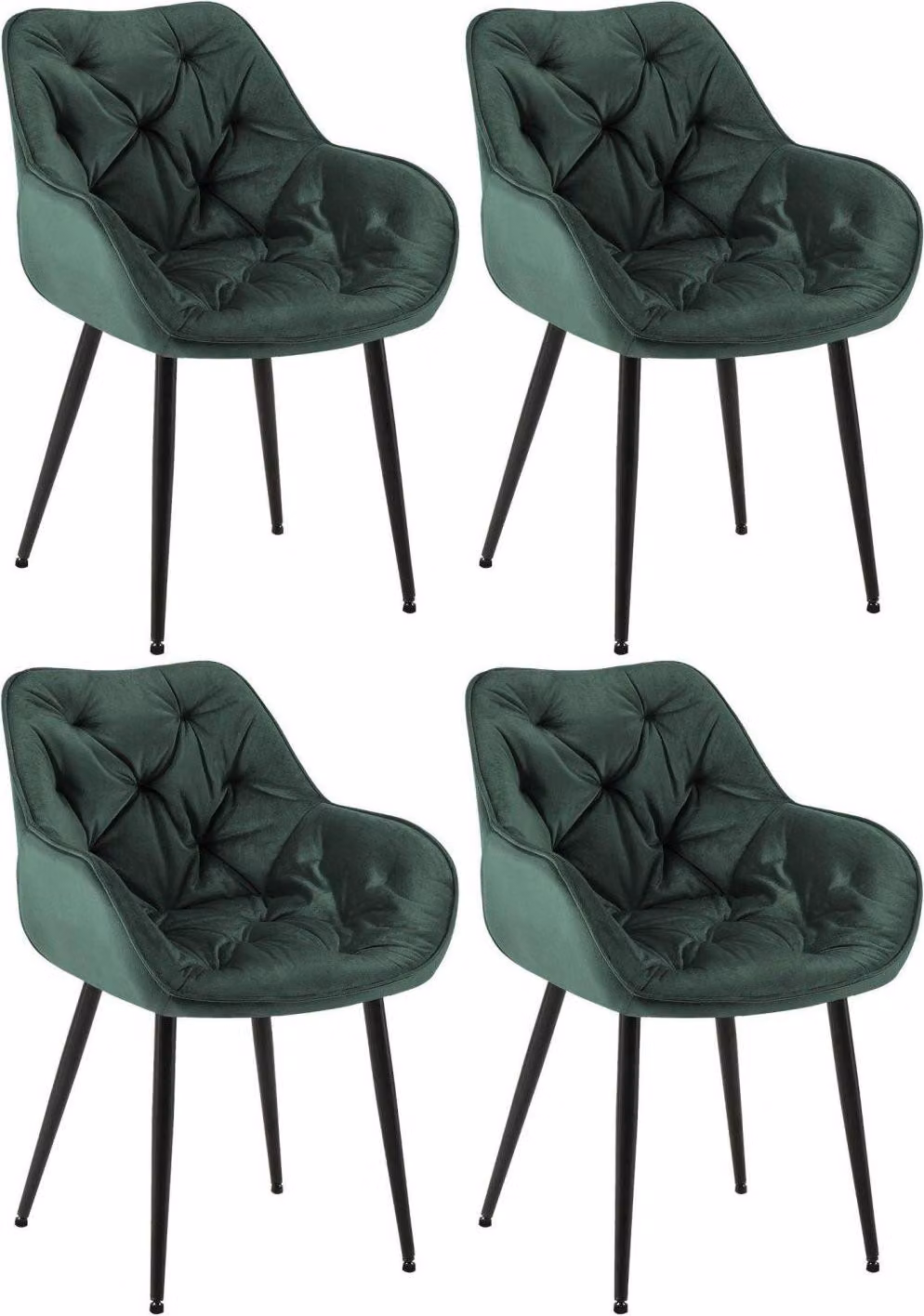 Set di 4 sedie da pranzo in velluto - sedie SAMT - ottimo comfort di seduta | Colore: verde
