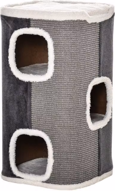 Albero graffiante per gatti PawHut con 3 livelli, strutture in sisal e velluto, Grigio e Bianco, L/P/H: 40 x 40 x 74 cm – 1