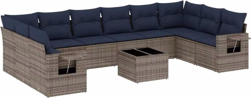 Set Divani da Giardino 11 pz con Cuscini Grigio in Polyrattan
