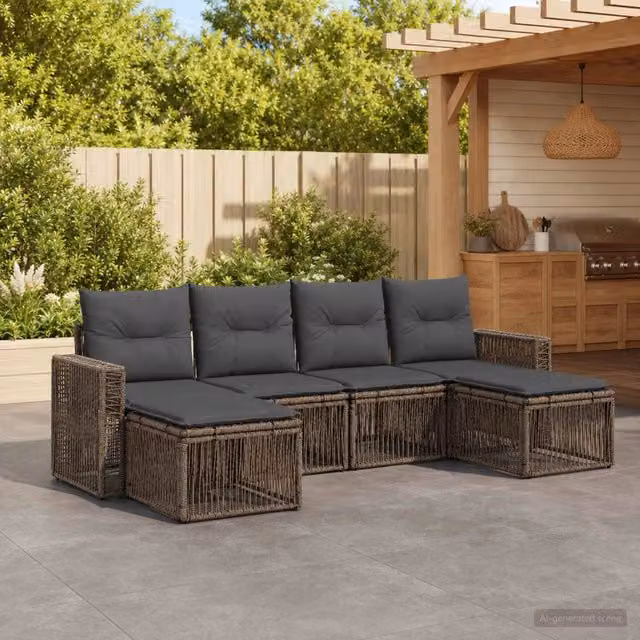Set Divano da Giardino 6 pz Grigio e Grigio Scuro polyrattan 3435203