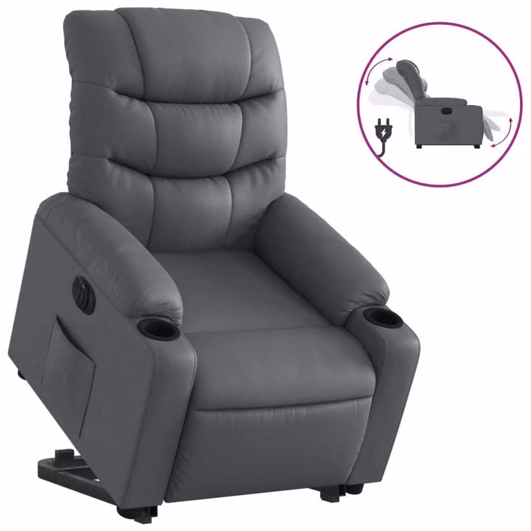Poltrona Alzapersona Reclinabile Grigio in Pelle finta