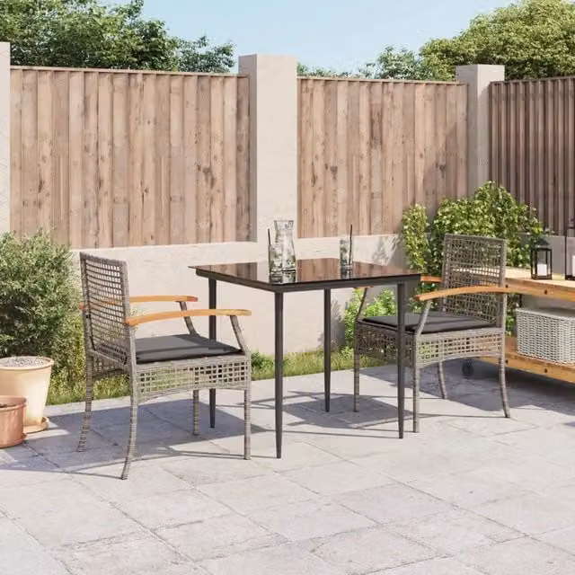 Set da Pranzo da Giardino 3 pz con Cuscini in Polyrattan Grigio 3213610