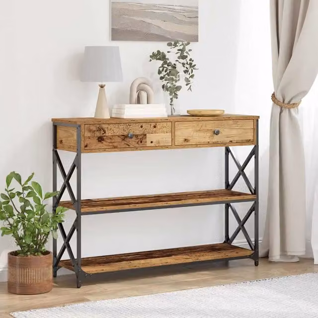Tavolo Consolle con Cassetto in Legno Rustico Marrone vidaXL L 100 x P 28 x H 75 cm – 1