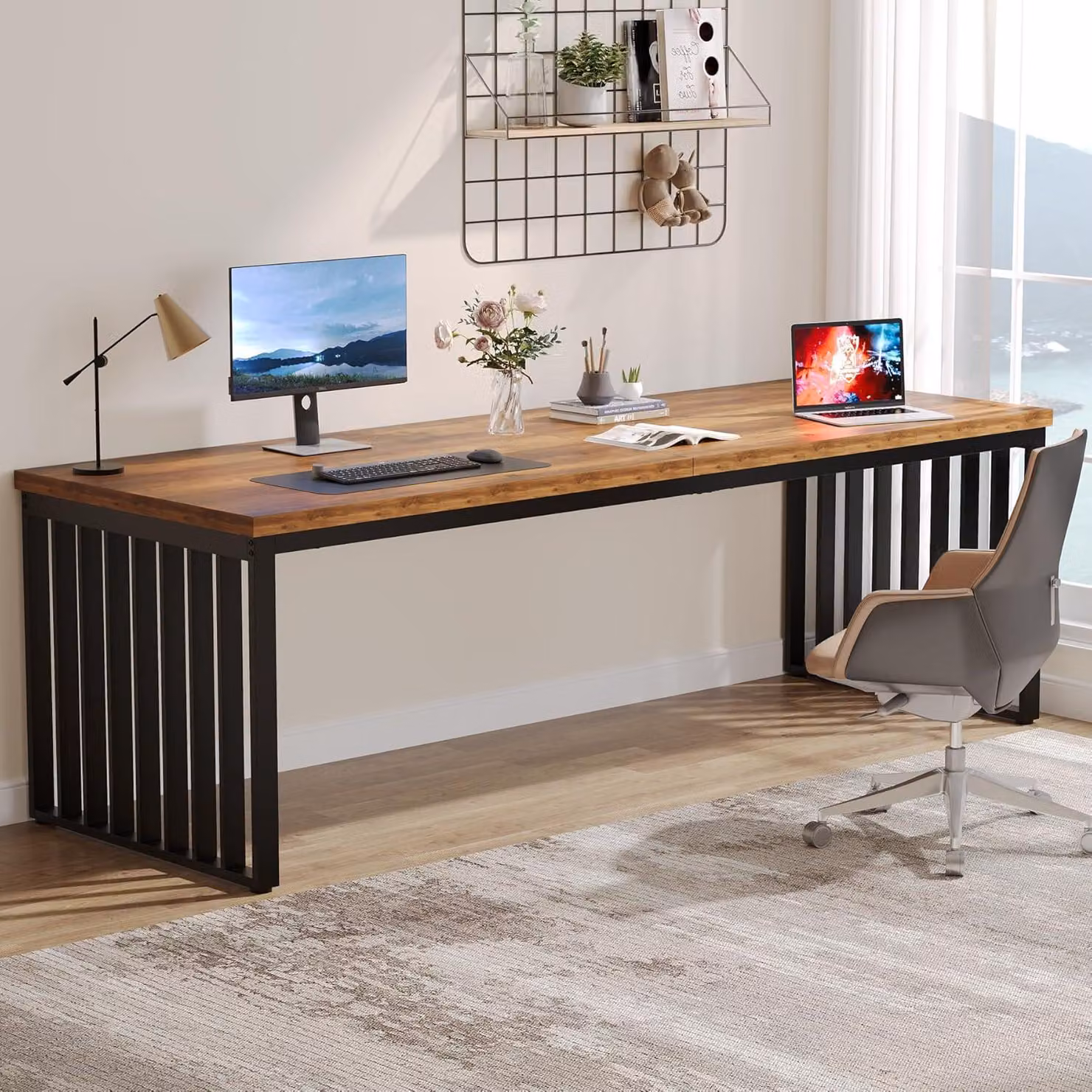 Ampia scrivania da computer di 180 cm, con robusta struttura in metallo, ideale per l'ufficio e l'area di lavoro