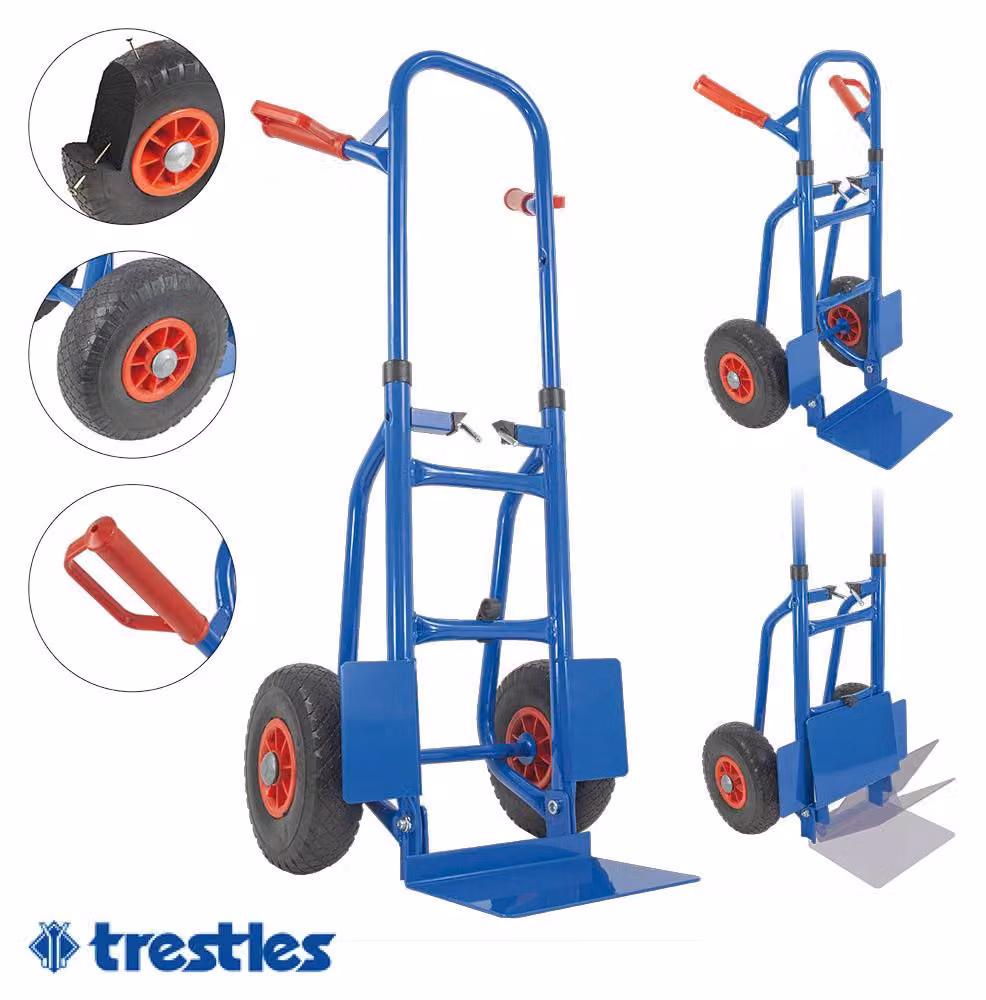 Carrello pieghevole/carrello impilabile in acciaio, colore blu, dimensioni 540 x 480 x 1190 mm, capacità di carico 150 kg