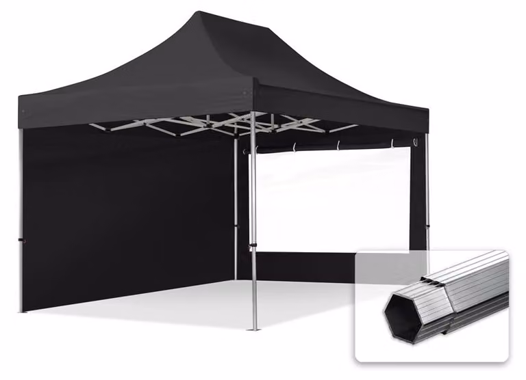 TOOLPORT 3x4,5m gazebo pieghevole PES con laterali (finestre panoramiche), PROFESSIONAL alluminio, nero
