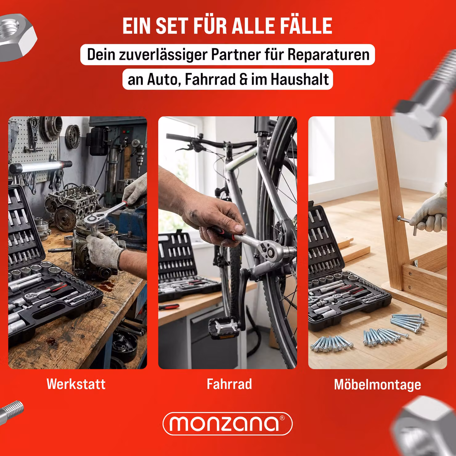 Set Valigetta Monzana con 94 pezzi in acciaio al cromo vanadio multicolore 1/4" – 2