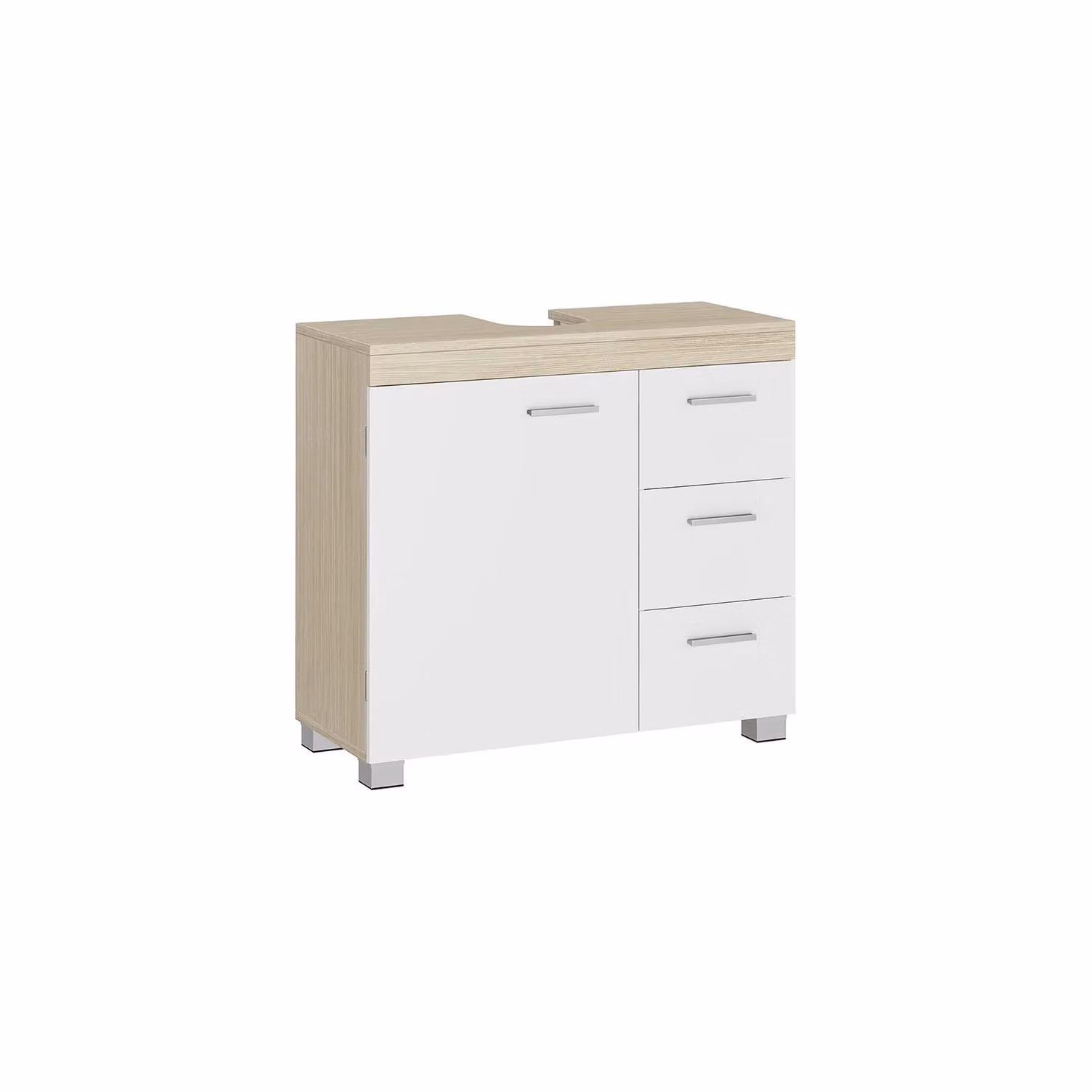 Mobile Sottolavabo per Bagno con Cassetti e Anta, Bianco Nuvola + Beige Naturale / 27.6x11.8x25.2in