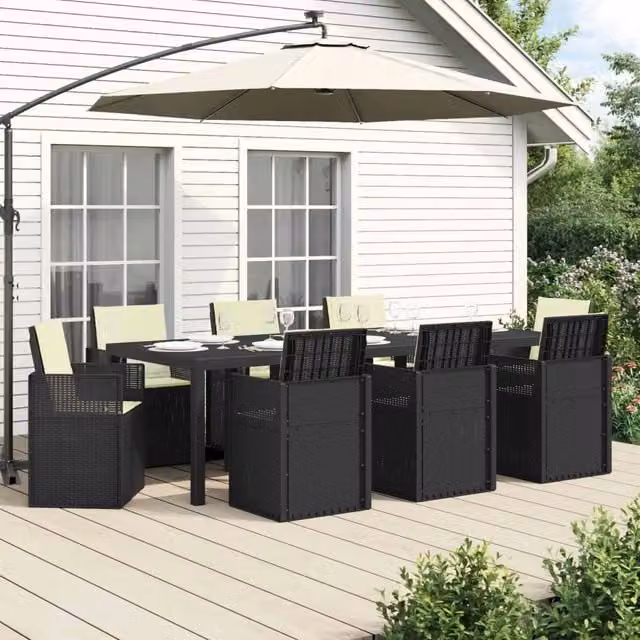 Set da pranzo per giardino e terrazzo vidaXL da 9 pezzi in plastica antracite e beige – 1