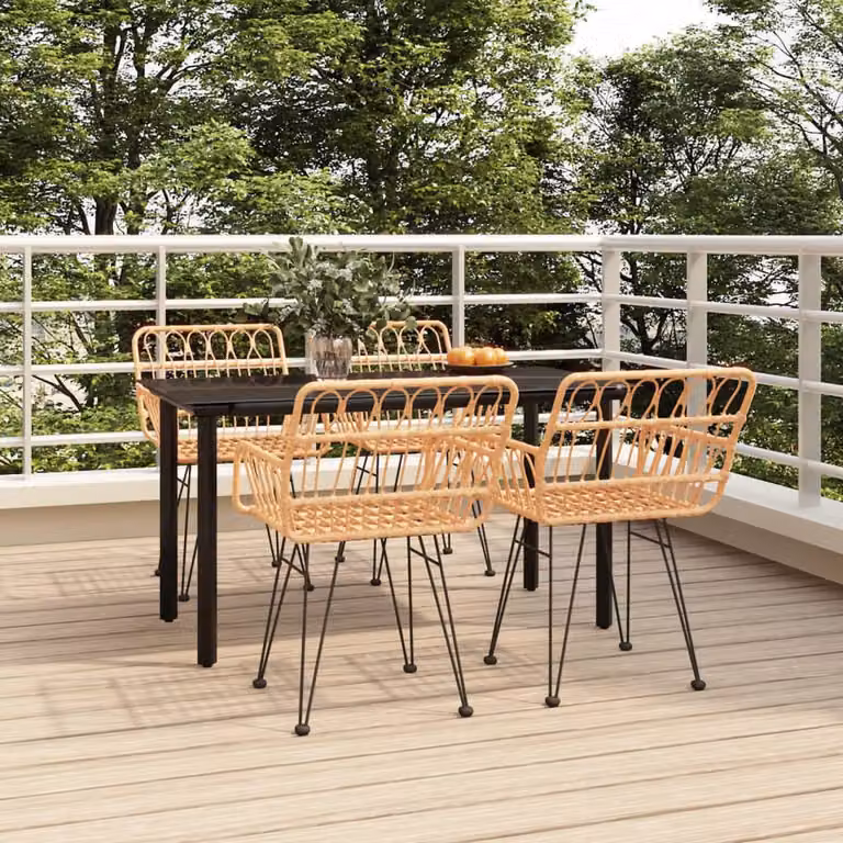 Set da pranzo da giardino vidaXL in 5 pezzi in polyrattan con piano in vetro, colore marrone e nero
