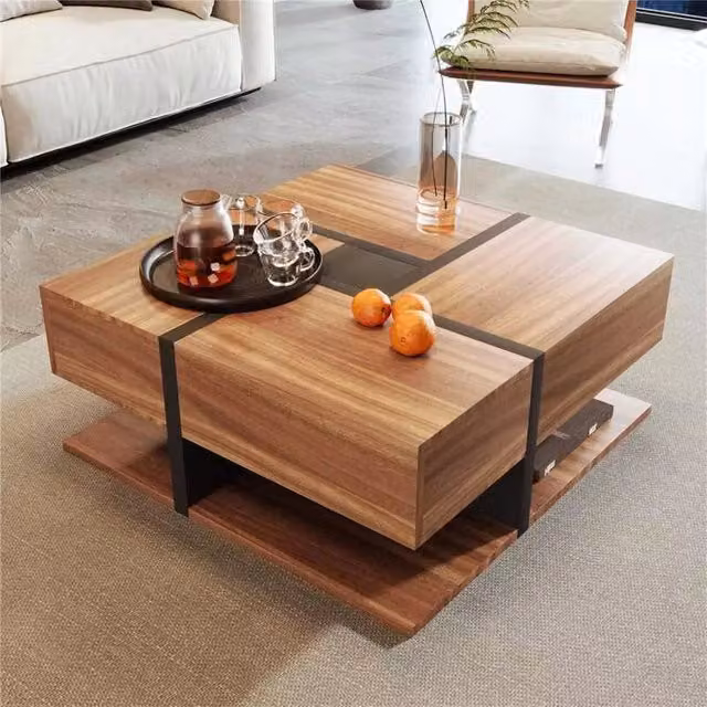 Tavolino da Salotto 78x78x36 cm con 4 Cassetti, Design Lineare e Colori Unici, Spazio Portaoggetti Inferiore