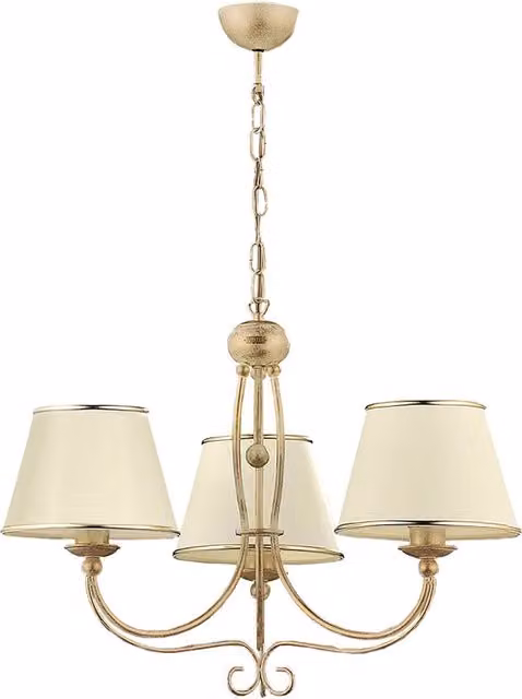 Lampadario retro oro 3 luci paralumi ecru E27 Laura Jupiter