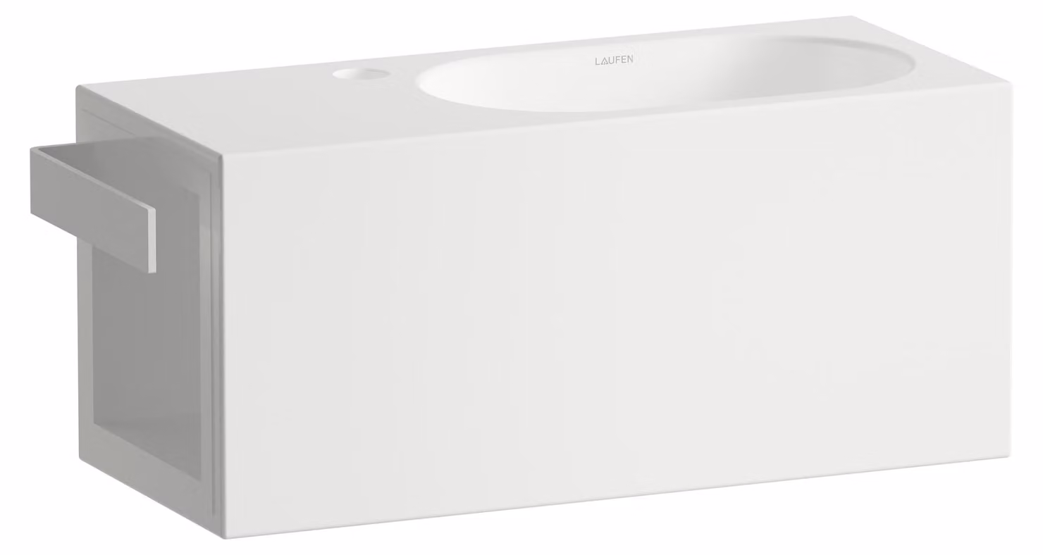 LAUFEN FUSION.S Plan de toilette, rectangulaire, tablette à gauche, 1 trou pour robinet, sans trop-plein, 585x236x240mm, blanc brillant, H585FS30001111, H585FS30001111