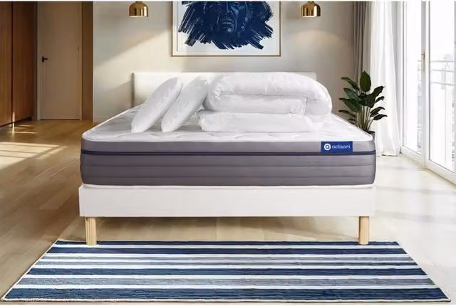 Pacchetto letto completo - Materasso 160x200cm + Box spring con doghe (kit) + 2 cuscini + Piumone - Actiflex Zen