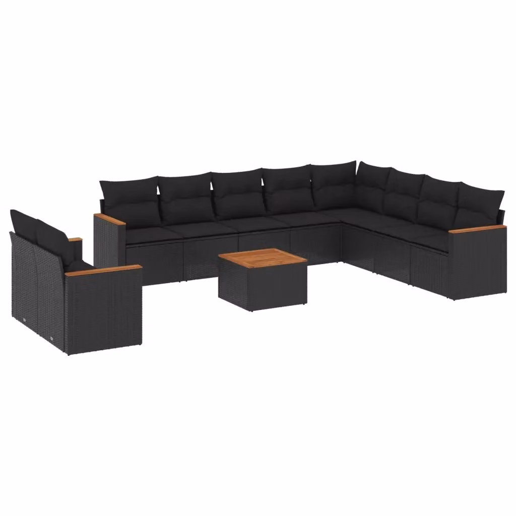 vidaXL Set Divani da Giardino 11 pz a Forma a L con Cuscini Nero – 2