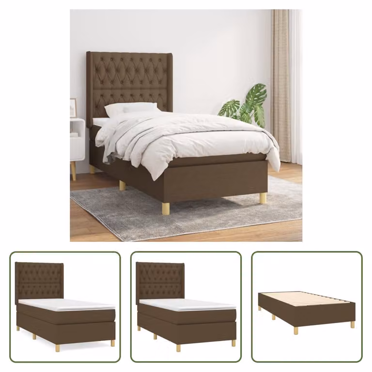 The Living Store Letto a molle con materasso marrone scuro 90x190 cm in tessuto