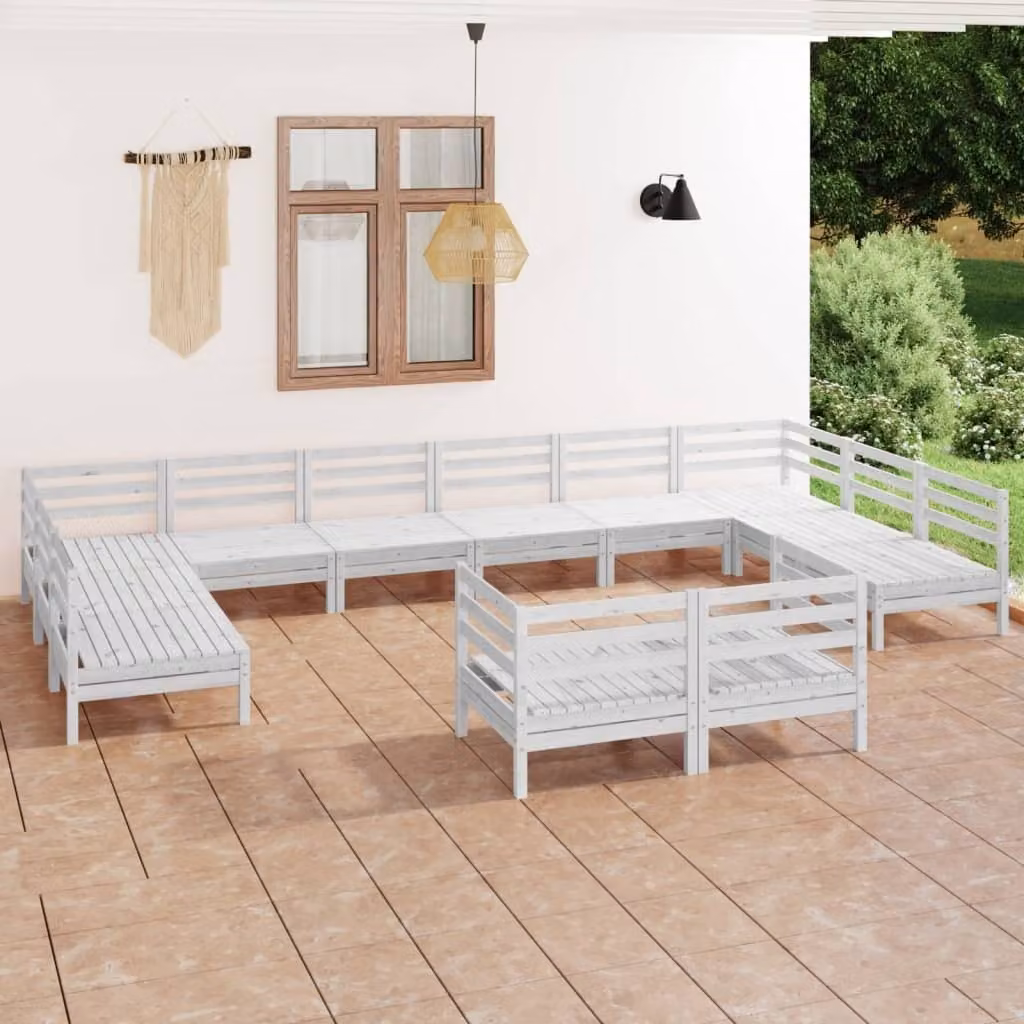 Maison Exclusive - Set Salotto da Giardino 12 pz Bianco in Legno Massello di Pino