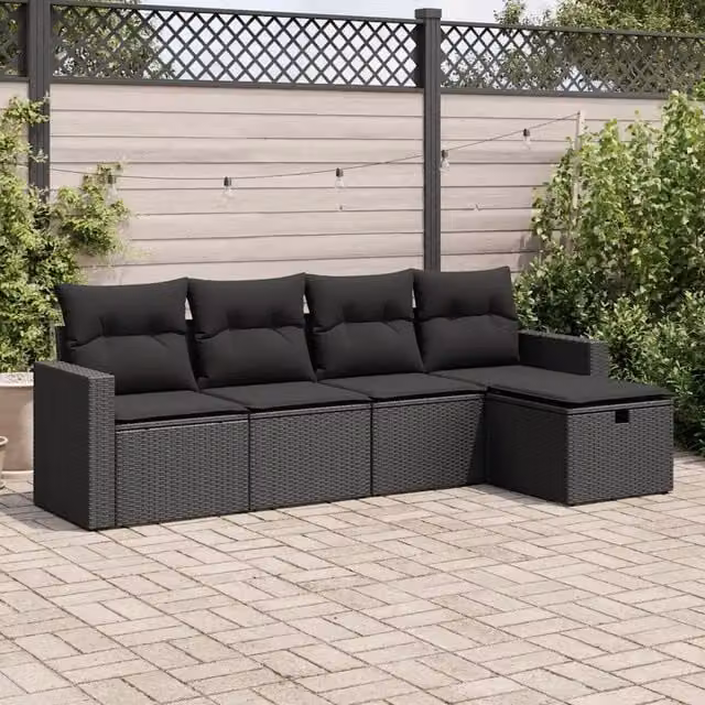 Set Divani da Giardino 5 pz con Cuscini in Polyrattan Nero 3325361