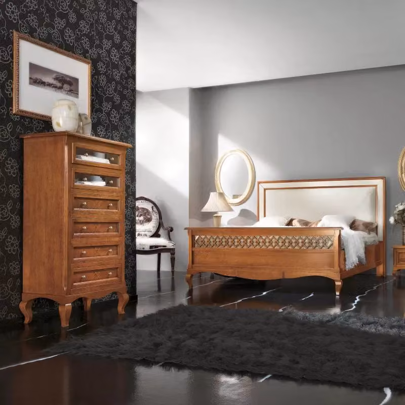 Cassettiera classica Bassano con 6 cassetti in legno intarsiato Mobili 2G L: 69 cm, P: 43 cm, H: 131 cm – 4