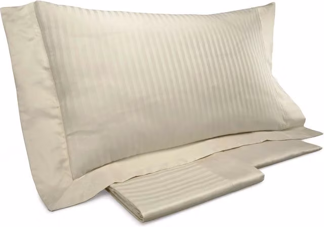Set Copripiumino Mitera Sabbia con Lenzuolo e Federe in Cotone Mako Satin a Righe L/P/H: 160 x 200 cm, Federe: 50 x 70 cm