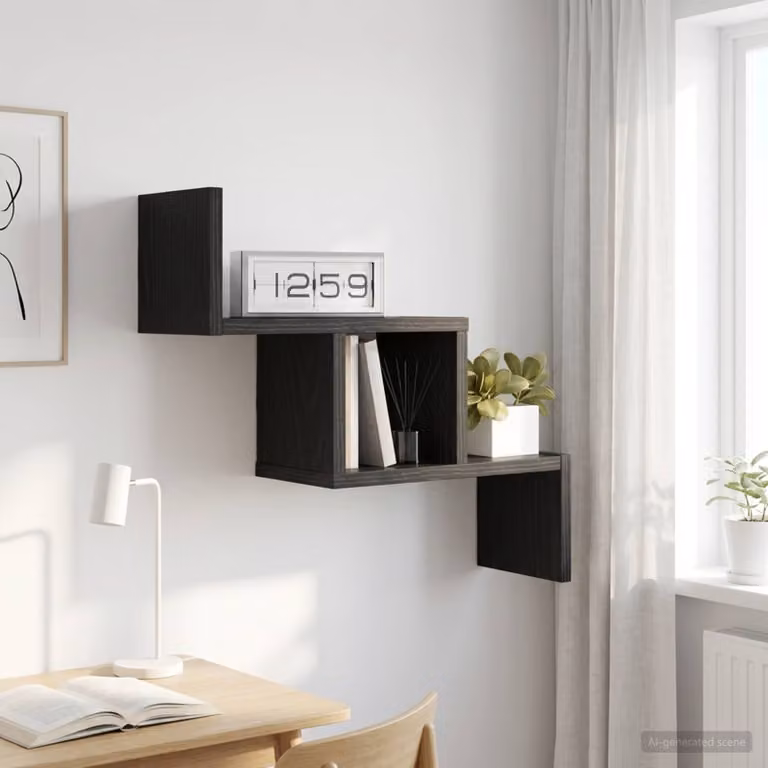 Scaffale da parete moderno vidaXL in MDF nero L: 48 cm, P: 15 cm, H: 42 cm