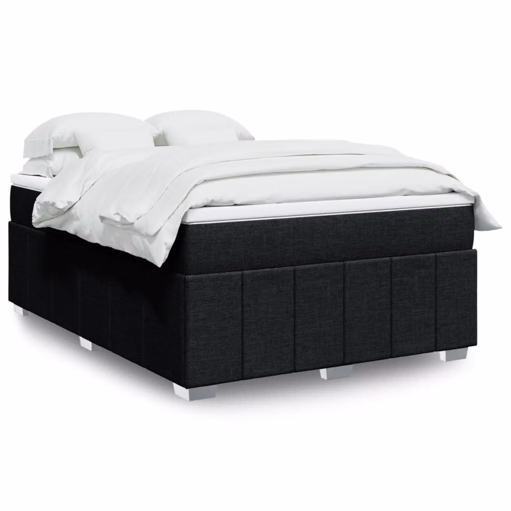 vidaXL Giroletto a Molle Ibrido con Materasso in Tessuto Nero e Bianco L/P/H: 190 x 140 cm