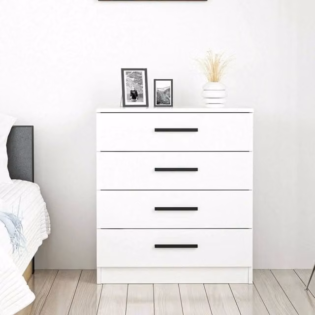 Cassettiera DMORA con 4 cassetti in stile moderno, colore bianco opaco, L: 70 cm, P: 42 cm, H: 79 cm