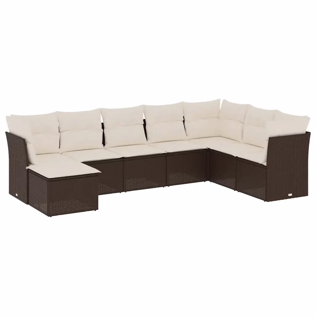 vidaXL Set Divani da Giardino 8 pz con Cuscini Marrone e Bianco in Polyrattan e Acciaio – 2